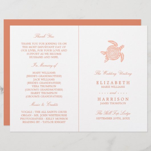 Ocean Zee Turtle, Soft Coral Wedding Programme (Voorkant / Achterkant)