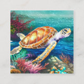 OCEAN Zee Turtle Waterverf schilder Hyper Realist Vierkante Visitekaartje (Voorkant)