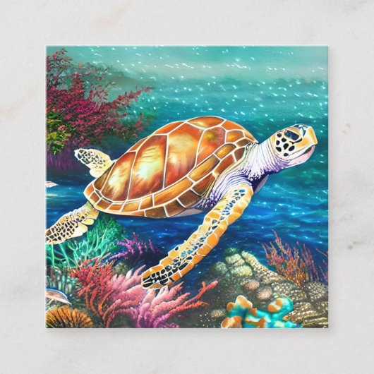 OCEAN Zee Turtle Waterverf schilder Hyper Realist Vierkante Visitekaartje (Voorkant)