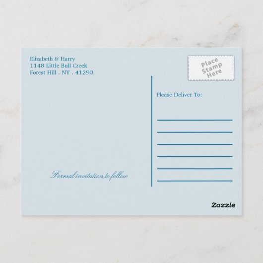 Ocean Zee Turtle, Zee Blue Beach Save the Date Briefkaart (Achterkant)