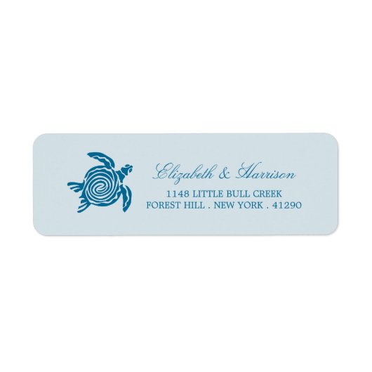 Ocean Zee Turtle, Zee Blue Beach Wedding Labels (Voorkant)