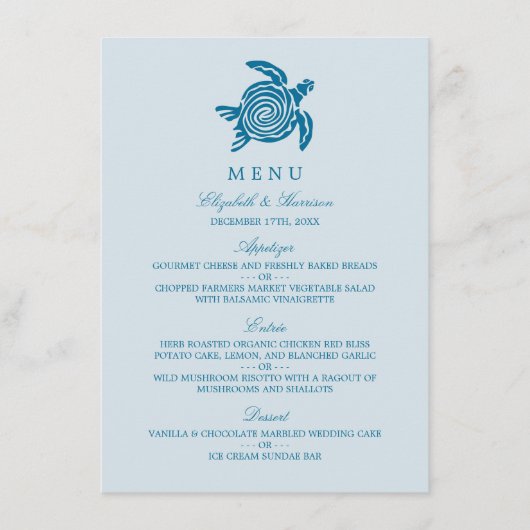 Ocean Zee Turtle, Zee Blue Beach Wedding Menu (Voorkant)