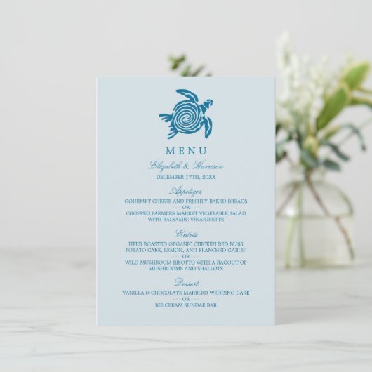 Ocean Zee Turtle, Zee Blue Beach Wedding Menu (Staand voorkant)