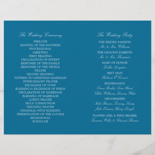 Ocean Zee Turtle, Zee Blue Beach Wedding Programme (Achterkant)