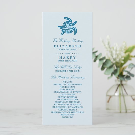 Ocean Zee Turtle, Zee Blue Beach Wedding Programme Programmakaart (Staand voorkant)