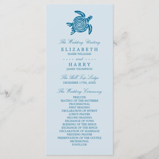 Ocean Zee Turtle, Zee Blue Beach Wedding Programme Programmakaart (Voorkant)
