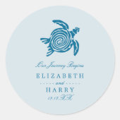 Ocean Zee Turtle, Zee Blue Beach Wedding Ronde Sticker (Voorkant)