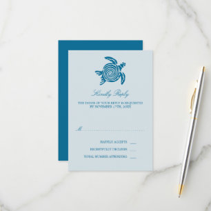 Ocean Zee Turtle, Zee Blue Beach Wedding RSVP Kaartje