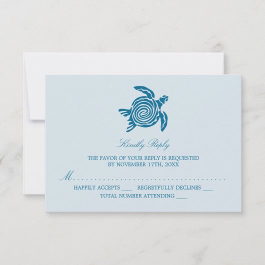 Ocean Zee Turtle, Zee Blue Beach Wedding RSVP Kaartje (Voorkant)