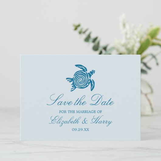 Ocean Zee Turtle, Zee Blue Beach Wedding Save The Date (Staand voorkant)