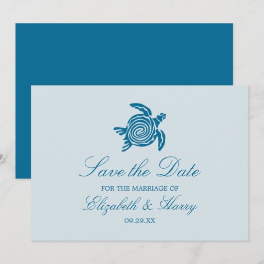 Ocean Zee Turtle, Zee Blue Beach Wedding Save The Date (Voorkant / Achterkant)