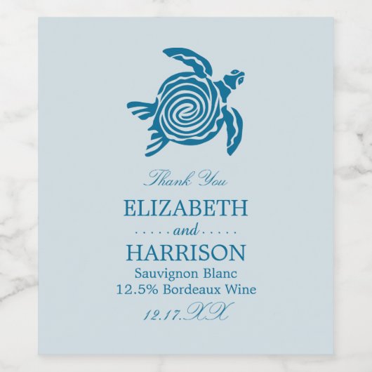 Ocean Zee Turtle, Zee Blue Beach Wedding Wijn Etiket (Enkel label)