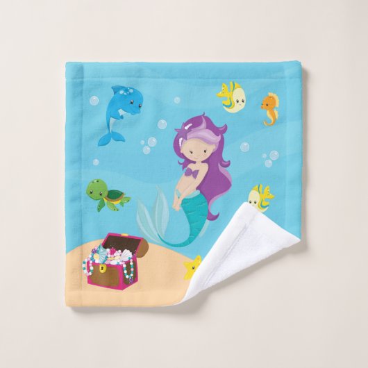Ocean Zee Vrienden Schattige Cartoon Zeemeermin &  Bad Handdoek (Wasdoekje)