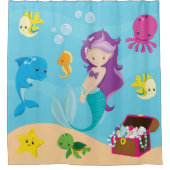Ocean Zee Vrienden Schattige Cartoon Zeemeermin &  Douchegordijn (Voorkant)