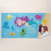 Ocean Zee Vrienden Schattige Cartoon Zeemeermin &  Strandlaken (Voorkant)
