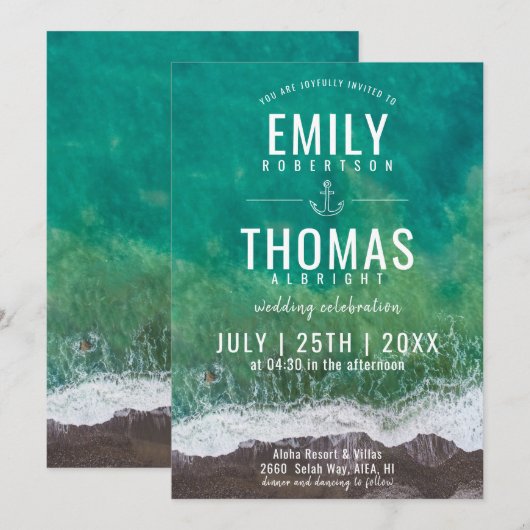 Ocean Zee Waves Beach Sand Nautical Wedding Kaart (Voorkant / Achterkant)