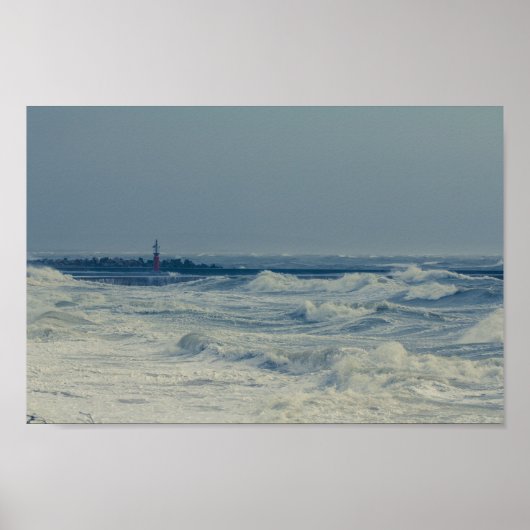 Ocean Zee Waves Stormy Weather Pier Poster (Voorkant)