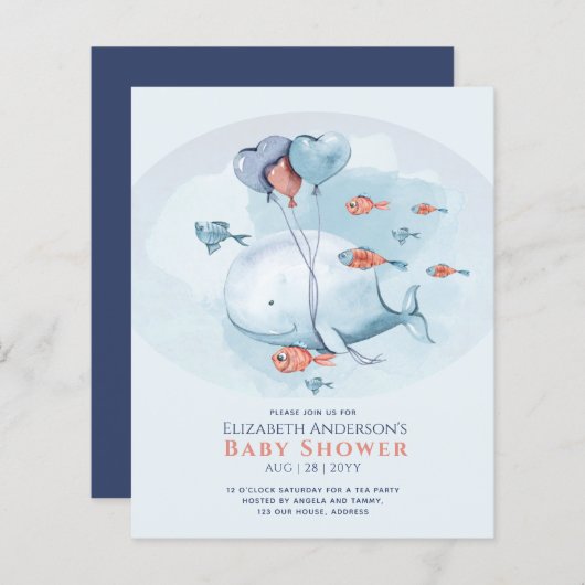 Ocean Zeedieren BABY SHOWER Blauwe Walvis (Voorkant / Achterkant)