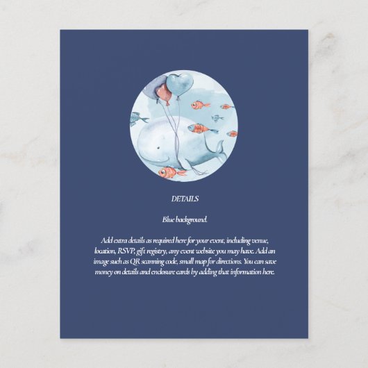 Ocean Zeedieren BABY SHOWER Blauwe Walvis (Achterkant)