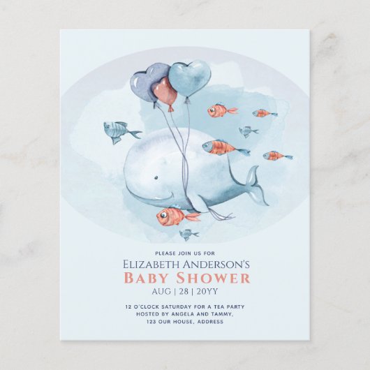 Ocean Zeedieren BABY SHOWER Blauwe Walvis Flyer (Voorkant)