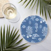 Ocean Zeepaardje in Blauw & Wit Zandsteen Onderzetter