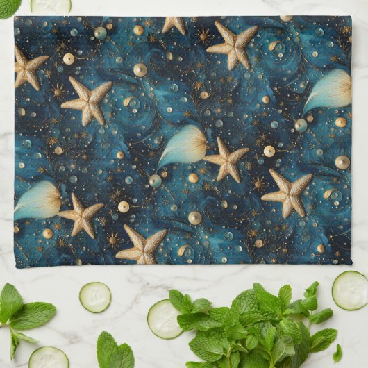 Ocean Zeester Patroon Keukenhanddoek (Gevouwen)