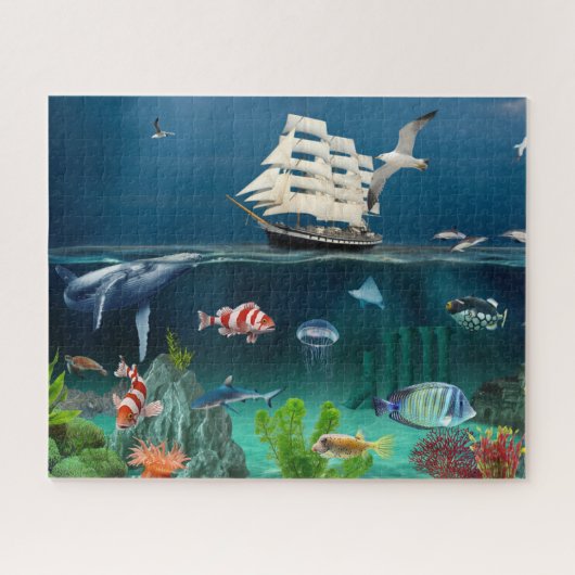 Ocean zeilboot Zee dieren vis puzzel cadeau jongen (Horizontaal)