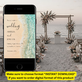 Ocean Zomer Blauw Strand Wit Zand Bruiloft Party Kaart