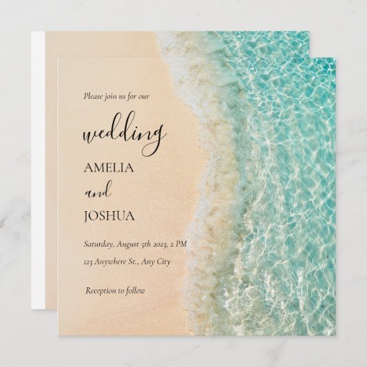 Ocean Zomer Blauw Strand Wit Zand Bruiloft Party Kaart (Voorkant / Achterkant)