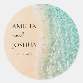 Ocean Zomer Blauw Strand Wit Zand Bruiloft Party Ronde Sticker