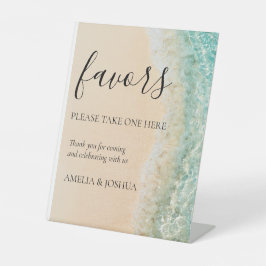 Ocean Zomer Blauw Strand Wit Zand Huwelijksgunsten Reclamebord Met Voetstuk