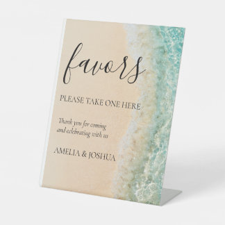 Ocean Zomer Blauw Strand Wit Zand Huwelijksgunsten Reclamebord Met Voetstuk