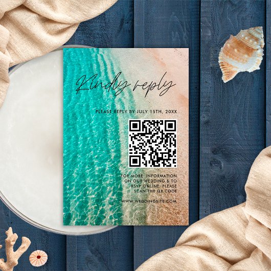 Ocean Zomer Strand Bestemming Huwelijk QR Code RSVP Kaartje