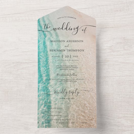 Ocean Zomer Tropische Bestemming Strand Bruiloft All In One Uitnodiging (Binnen)