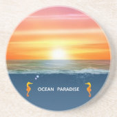 Ocean zonsondergang en zeepaarden feest favor zandsteen onderzetter (Voorkant)