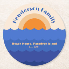 Ocean zonsondergang minimalistische scène ronde kartonnen onderzetter