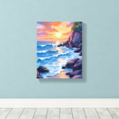 Oceanbaai Zonsondergang | Waterverf Strand Oever Canvas Afdruk (Insitu (Houten vloer))