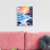 Oceanbaai Zonsondergang | Waterverf Strand Oever Canvas Afdruk (Insitu (Woonkamer))