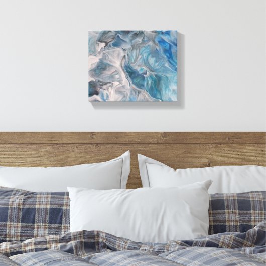 Oceanblauw, Abstract Canvasprint met Vloeibare Kun Canvas Afdruk (Insitu (Slaapkamer))