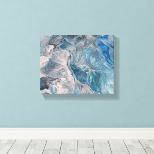 Oceanblauw, Abstract Canvasprint met Vloeibare Kun Canvas Afdruk (Insitu (Houten vloer))