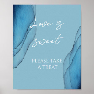 Oceanblauw aquamarijn liefde is zoete bruiloftsdou poster
