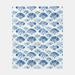 Oceanblauw Aquarel Geometrische Art Deco Fleece Deken