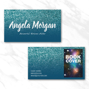 Oceanblauw en turquoise ombre glitter foto auteur visitekaartje