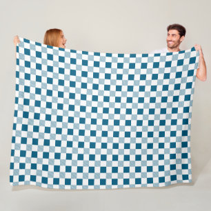 Oceanblauw en wit geruit fleece deken