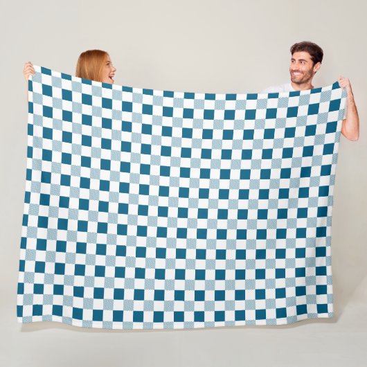 Oceanblauw en wit geruit fleece deken (In situ)