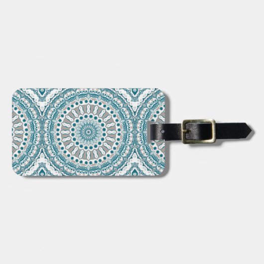 Oceanblauw en wit nautisch mandala-ontwerp bagagelabel (Voorkant horizontaal)