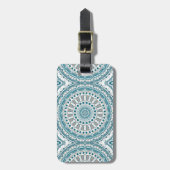 Oceanblauw en wit nautisch mandala-ontwerp bagagelabel (Voorkant verticaal)