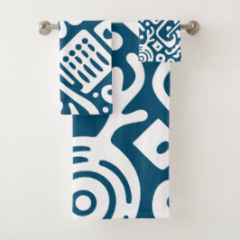 Oceanblauw en witte Doodles 2 van 4 Bad Handdoek