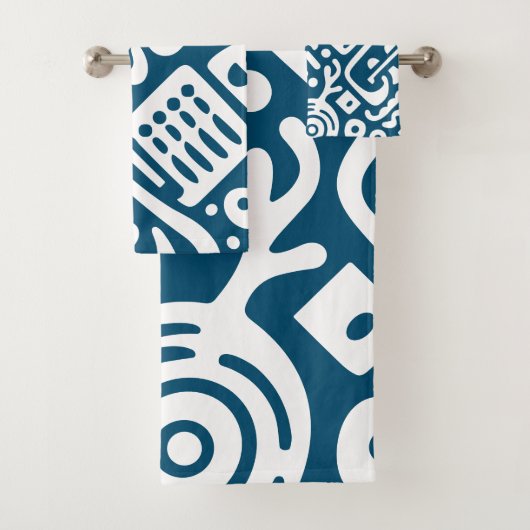 Oceanblauw en witte Doodles 2 van 4 Bad Handdoek (Insitu)