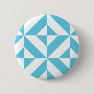 Oceanblauw geometrisch deco patroon ronde button 5,7 cm